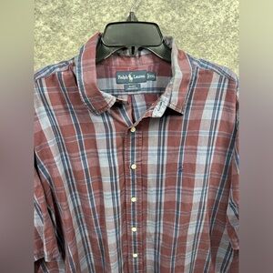 Ralph Lauren Shirt Mens XXL Blake Cotton Plaid Blue Dark Red Business Casual 2XL